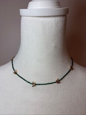 Delicate Green Beaded Butterfly Necklace
